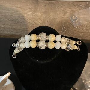 Cream Clear and White Beaded Double-Strand Jewelry Making Strands Bracelet 6.25”
